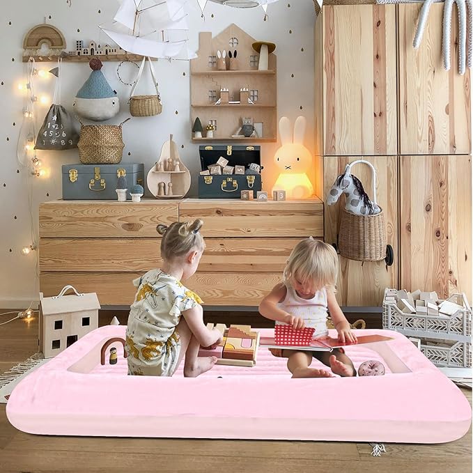 Air Mattress for Kids：Portable Fast Kid air Mattress, Surface with Plush Smooth Comfortable Ideal for Living Room, Room and Outdoor Camping use（Pink）