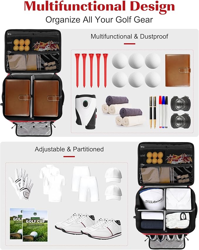 Golf Trunk Organizer, 2 Layer Waterproof Car Golf Locker with Separate Ventilated Compartment for 2 Pair Shoes, Golf Trunk Storage for Golf Accessories, Golf Gifts for Men