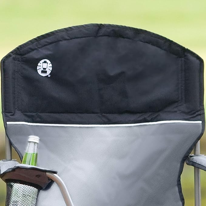 Coleman Portable Quad Camping Chair with 4-Can Cooler, Cushioned Seat & Back with Side Pockets & Cup Holder, Carry Bag Included