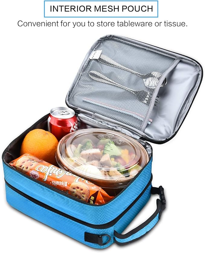 Expandable Insulated Lunch Bag, Leakproof Flat Lunch Cooler Tote with Shoulder Strap for Men and Women, Suitable for Work & Office Tirrinia, Blue