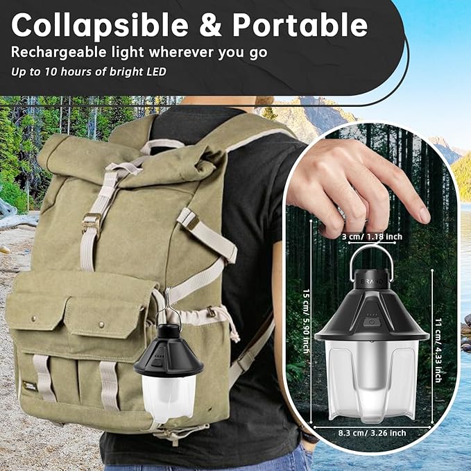 LED Camping Lantern Rechargeable, Waterproof Survival Camping Light, Portable Lantern Flashlight Tent Light with 5 Light Modes for Hurricane, Hiking, Camping, Power Outages (Black)