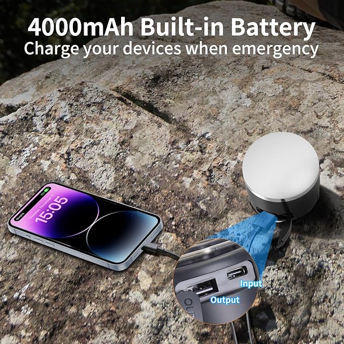 RGB LED Camping Lights Rechargeable - Tent Light with 13 Lighting Modes & Power Bank, IP65 Ultra Waterproof Dustproof Tent Lantern, Portable Tent Lights for Camping Hiking Fishing Emergency Outage