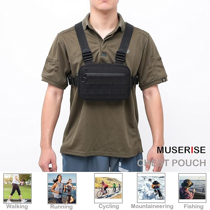 Outdoor Sports Utility Pack, Tactical EDC Bag For Men, Lightweight Conceal Pouch Holster, Rig Vest With Built-In Phone Holder For Workouts, Cycling & Hiking (Black)