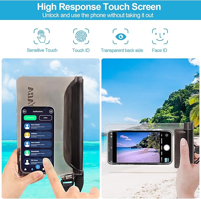 Waterproof Fanny Pack, 2PCS Touchscreen Sensitive Waterproof Phone Pouch, Dry Bag with Adjustable Waist Strap, Water Proof Pouch For Kayaking, Swimming, Boating, Floating, Perfect Beach Essentials