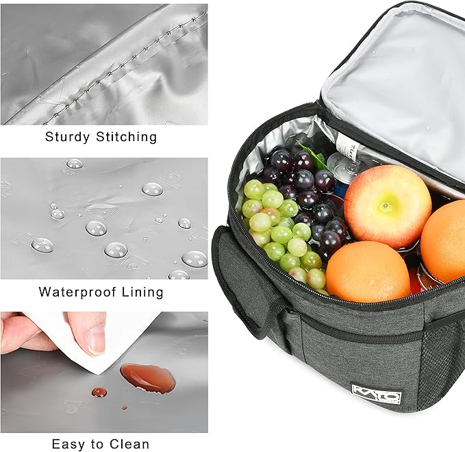 Tirrinia Insulated Lunch Box for Women Men, Leakproof Reusable Lunch Bag Containers for Adult,Working,Office,Lunch Soft Cooler Bag Tote for Picnic Hiking Beach,Charcoal