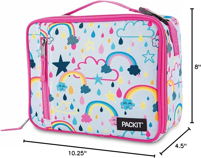 PackIt Freezable Classic Lunch Box, Rainbow Sky, Built with EcoFreeze Technology, Collapsible, Reusable, Zip Closure With Zip Front Pocket and Buckle Handle, Perfect for School Lunches