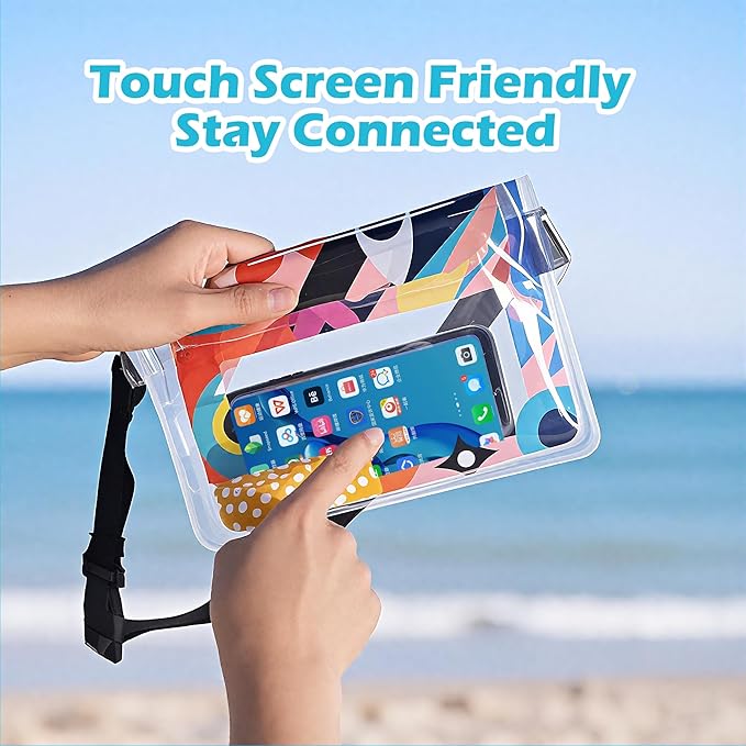 4 Pack Waterproof Fanny Pack with Waist Strap Waterproof Phone Pouch Dry Bag for Kayaking Pool Swimming Boating Beach Fishing Travel Diving Surfing (B-Hawaii, 2 Fanny Pack + 2 Phone Pouch)