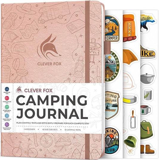 Clever Fox Camping Journal – Camper Log Book & RV Trip Planner – Outdoor Camp Journal & Adventure Travel Notebook – 12 Trips Total, 8 Pages per Trip – Hardcover, A5 Size (Rose Gold)