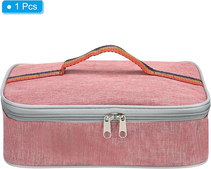 PATIKIL 9"x6"x3" Insulated Lunch Bags, Portable Food Containers Bag Flat Bento Bags Reusable Thermal Lunch Pail for Men and Women, Pink