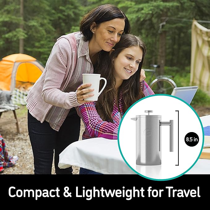 Coffee Gator French Press Coffee Maker 34oz, Double Insulated Stainless Steel Brewer plus Travel Jar Canister, Portable Hot Cold Brew Tea for Coffee Bar Accessories Kitchen Camping, Orange