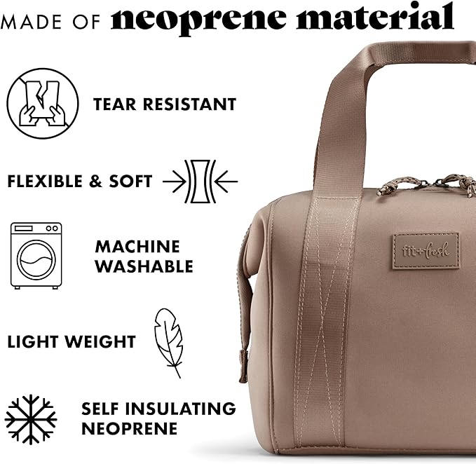 Fit & Fresh Neoprene Like Lunch Bag For Women, Insulated Womens Lunch Bag For Work, Tear & Stain Resistant Large Lunch Box With Containers and Ice, Machine Washable Remi Lunch Bag, Taupe