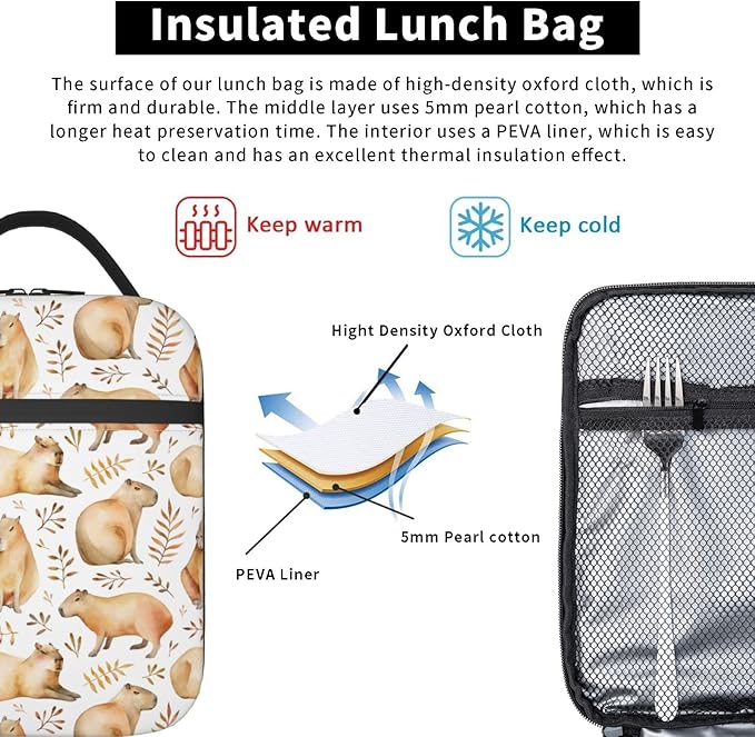 Capybara Lunch Box Reusable Insulated Lunch Bag Thermal Cooler Tote For Boys Girls Teen School Men Women Picnic Travel Hiking