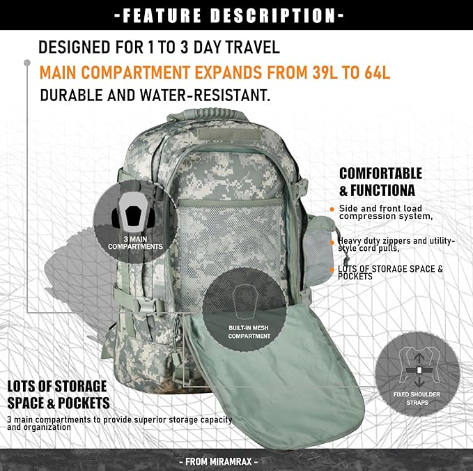 Tactical Backpack Military Army Daypack - Assault Pack for Men Molle Backpacks Bug Out Bag 3 Day Pack for Hiking