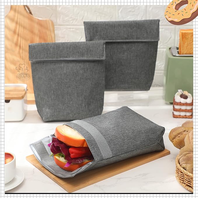 3 Pcs Insulated Sandwich Bag Reusable Snack Bags Washable Insulated Pouch Small Thermal Bag Reusable Lunch Bags for Work, Picnics, Travel, Office, Back to School(Light Gray)