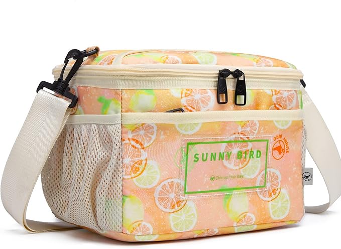 SUNNY BIRD Foldable Insulated Lunch Bag Leakproof Thermal Lunch Box for Women Men Teen with Shoulder Strap (Grapefruit Pink)