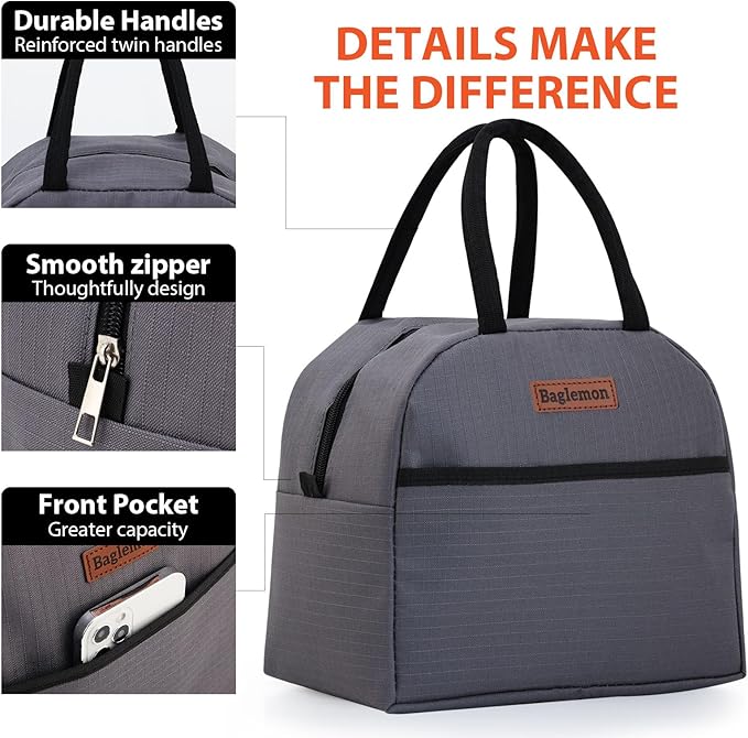 Insulated Lunch Bag for Women Men, Lunch Containers Reusable High Capacity Lunch Tote Bags for for Work Picnic(Grey)