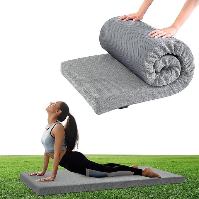 HOMBYS Memory Foam Camping Mattress Pad,Portable Sleeping Pad for Adult,Waterproof Cot Mattress,Roll Up Floor Mattress,Foldable Backpacking Travel Bed for Hiking,Guest Bed