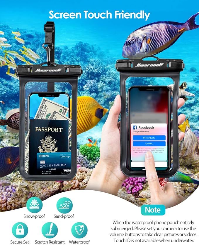 Hiearcool Waterproof Phone Pouch, Waterproof Phone Case for iPhone 16 15 14 13 Pro Max, IPX8 Cellphone Dry Bag Beach Cruise Ship Essentials 2Pack-8.3"