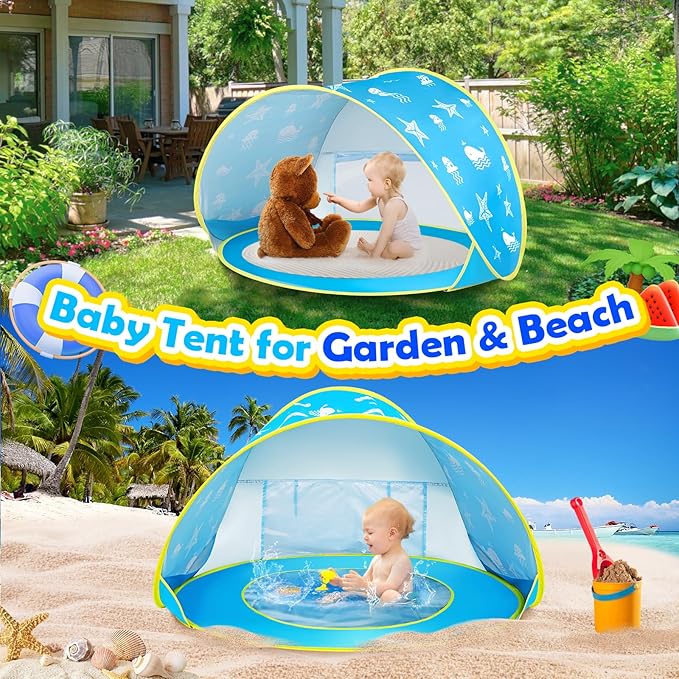 Monobeach Baby Beach Tent Ocean Pop Up Portable Shade Pool UPF50+ UV Protection Sun Shelter for Infant with Easy Set Up Canopy