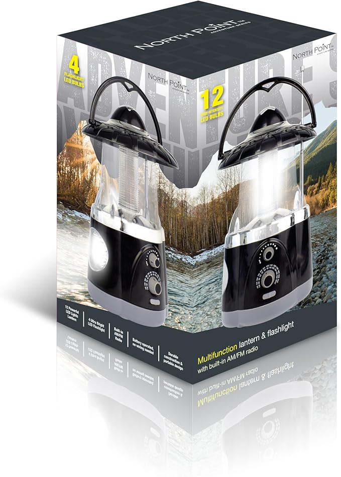 Multifunctional Radio Lantern and Emergency Flashlight, Battery Operated, 12 Bright Lantern LED's and 4 Bright Flashlight LED's, Hurricane Lantern by Northpoint