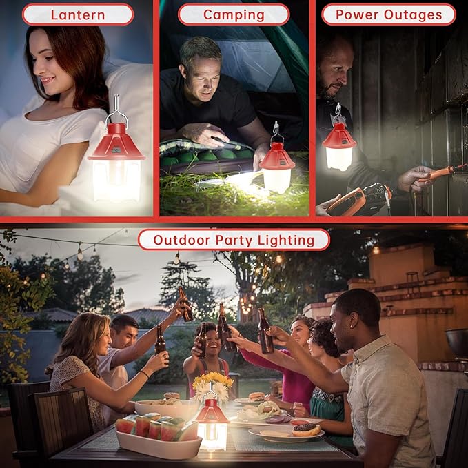 LED Camping Lantern Flashlight Rechargeable, Waterproof Survival Camping Lantern, Portable Tent Light with 5 Light Modes for Hurricane, Hiking, Power Outages (Red)