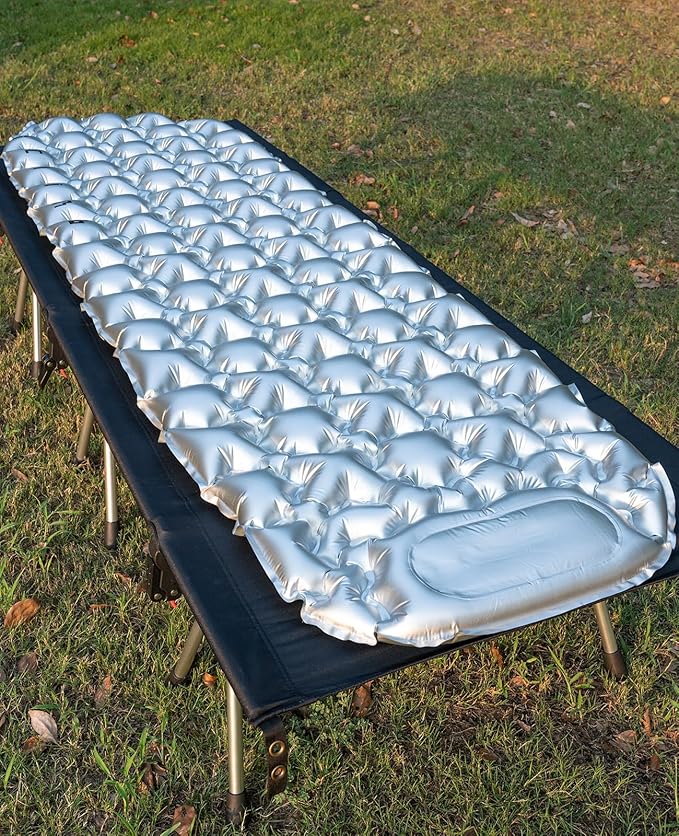 iClimb Ultralight Compact Sleeping Pad with Built-in Pump Inflatable Portable Air Mattress for Camping Backpacking Hiking (Silver)