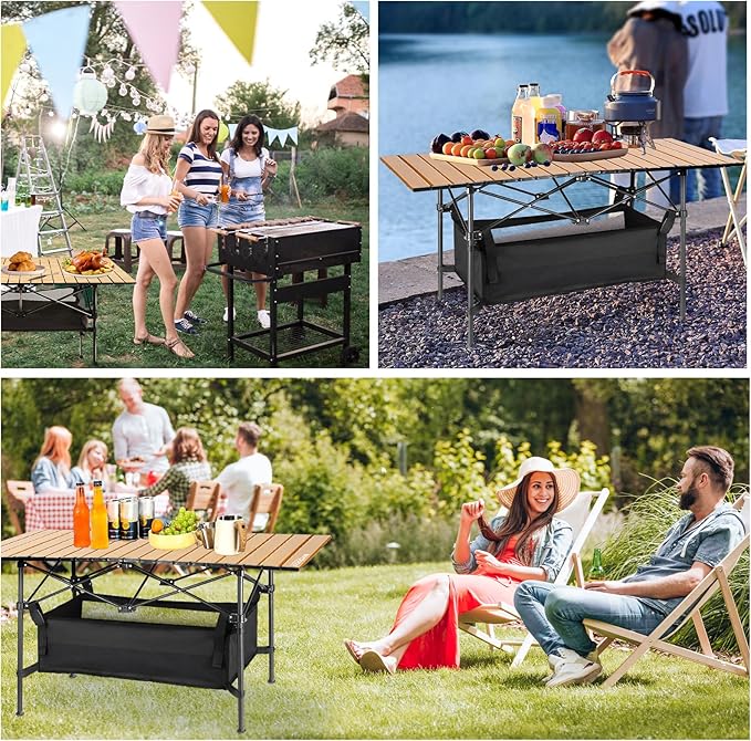 Folding Camping Tables that Fold Up Lightweight,Aluminum Roll Up Camping Table for 4-6 Person Camp Table with Large Storage and Carrying Bag for Outdoor, Picnic, Backyards, BBQ, Beach, 220 Lbs