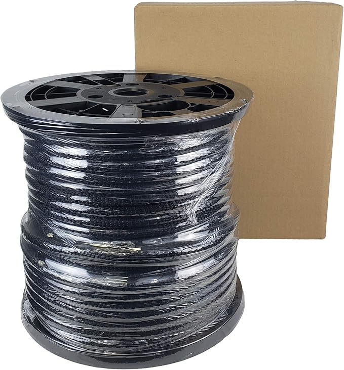 1/2 inch Black Dacron Polyester Rope - 250 Foot Spool | Solid Braid - Industrial Grade - High UV and Abrasion Resistance - Low Stretch
