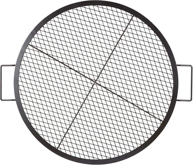 VEVOR X-Marks Fire Pit Grill Grate, Round Cooking Grate, Heavy Duty Steel Campfire BBQ Grill Grid with Handle and Support X Wire, Portable Camping Cookware for Outside Party & Gathering, 30 Inch Black