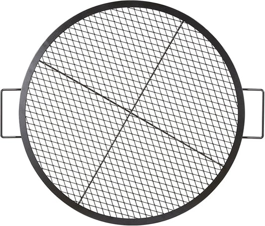 VEVOR X-Marks Fire Pit Grill Grate, Round Cooking Grate, Heavy Duty Steel Campfire BBQ Grill Grid with Handle and Support X Wire, Portable Camping Cookware for Outside Party & Gathering, 30 Inch Black