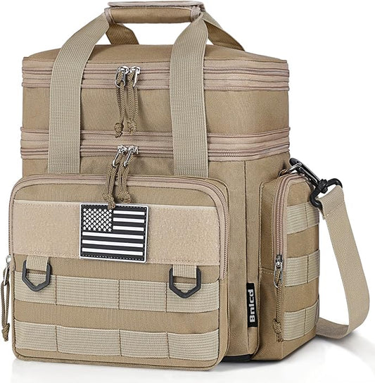 Tactical Lunch Box for Men, Expandable Large Insulated Lunch Bag for Adult, Heavy Duty Double Deck Lunch Cooler Bag with Shoulder Strap Leakproof Waterproof Lunch Tote for Travel Work Office - Sandy