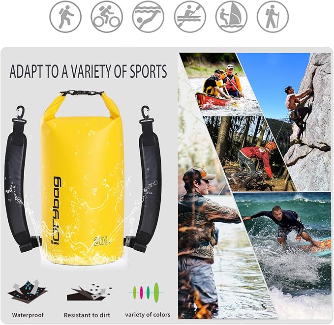 IDRYBAG Dry Bags for Kayaking Waterproof 2L/5L/10L/15L/20L, Small Dry Bag Waterproof Floating, Dry Sack Waterproof Bag for Paddleboarding Travel