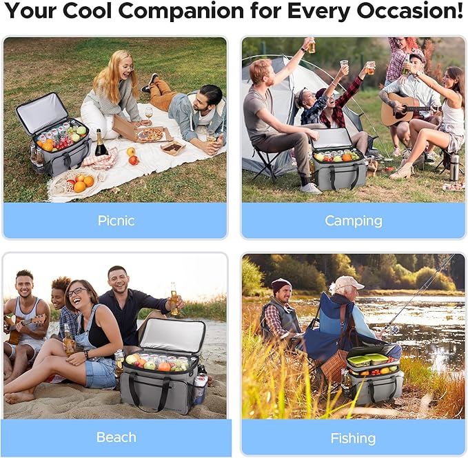 Insulated Cooler Bag 48/75 Cans, Soft Sided Portable Lunch Bag Coolers w/Zippered Top, Leak Proof PVC Interlayer, 5-Layer Insulation Large Ice Chest Bag for Travel, Camping, Beach, Picnic