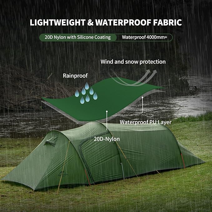 Naturehike Opalus Tunnel Backpacking Tent for 2-3 Person, 2 Person 3 Person Backpacking Tent, Lightweight Camping Tent with Footprint & Vestibule