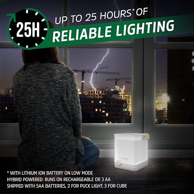 Energizer LightxPower Cube Camping Lantern, X1000 Lantern Dual Power Rechargeable and AA Battery, IPX4 Water Resistant