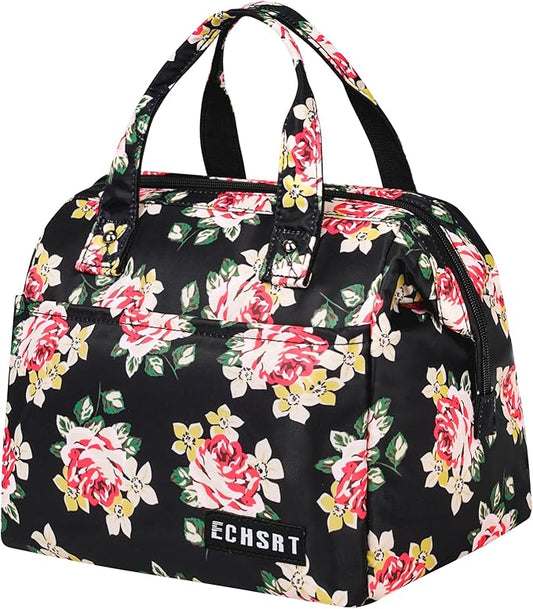 ECHSRT Large Insulated Lunch Bag for Women Men Leakproof Cooler Lunch Tote Bags for Work Travel Adult Thermal Lunchbox for Office -10L Rose Print