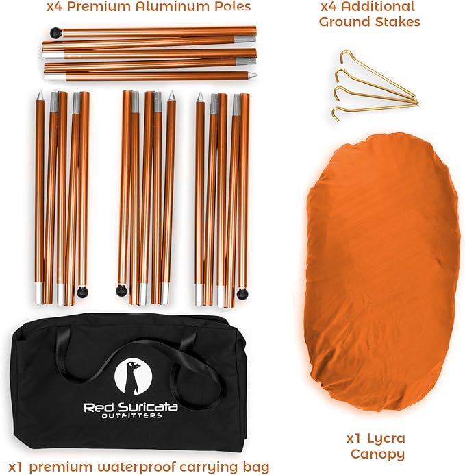 Red Suricata Family Beach Tent & Canopy, UPF50 Sun Shade, 4 Aluminum Poles, Sand Shovel, Large Portable Sun Shelter