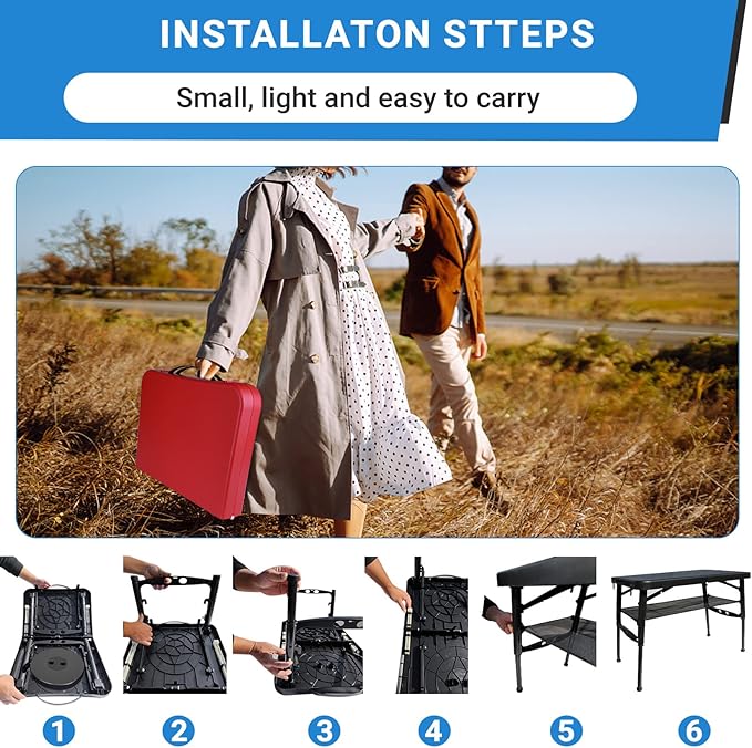 Portable Folding Table and Stool Set, Lightweight Foldable Table & Collapsible Stool for Camping Picnic Beach Fishing, Sturdy Small Outdoor Set with Mesh Layer Storage