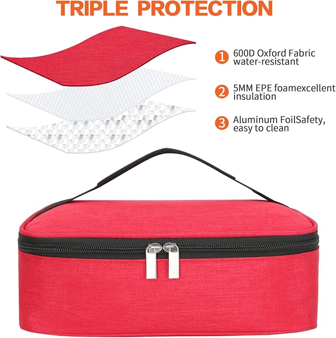 NATURAL STYLE Small Lunch Bag, Mini Portable Thermal Insulated Cooler Bag Lunch Box (Red)