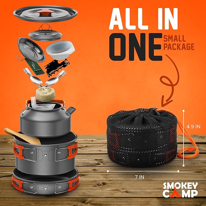 Camping Cookware Mess Kit Set with Stove - Backpacking Camping Pots and Pans Set, All in One Non-Stick Camping Cooking Set, Portable Stove, Hiking, Picnic, Outdoor & Camping Cookware Set
