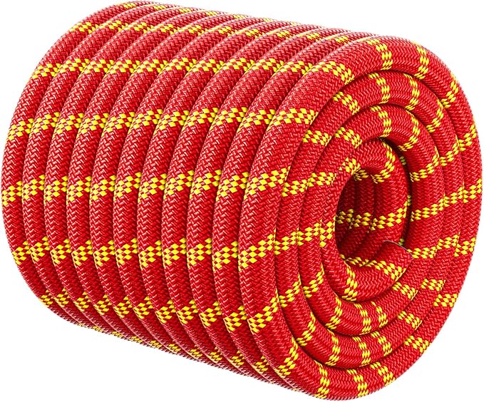 Double Braided Arborist Rigging Rope - 1/2 in X 100 ft 48 Strands Outdoor Pulling Heavy Duty Polyester Bull Rope for Swing Tree Work Camping Rescue Hiking - Red