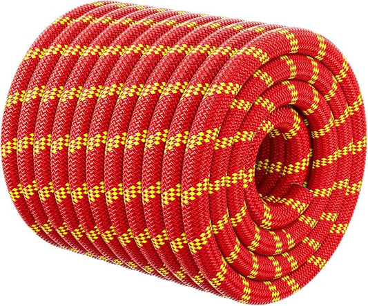 Double Braided Arborist Rigging Rope - 1/2 in X 100 ft 48 Strands Outdoor Pulling Heavy Duty Polyester Bull Rope for Swing Tree Work Camping Rescue Hiking - Red