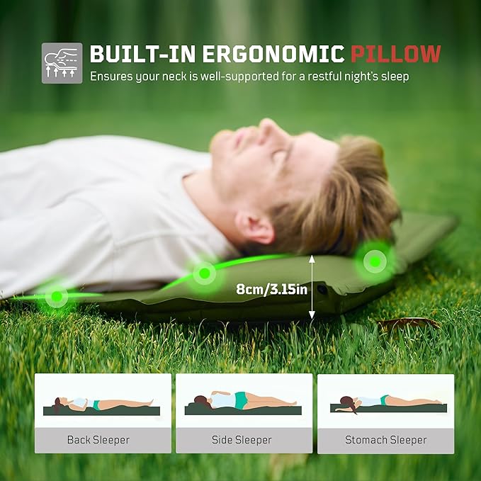 Self Inflating Sleeping Pad for Camping, Insulated Inflatable Camping Mattress for Winter, with Pillow, Dual Valves, Memory Foam, Sleeping Mat for Backpacking, Hammock, Tents, Floor