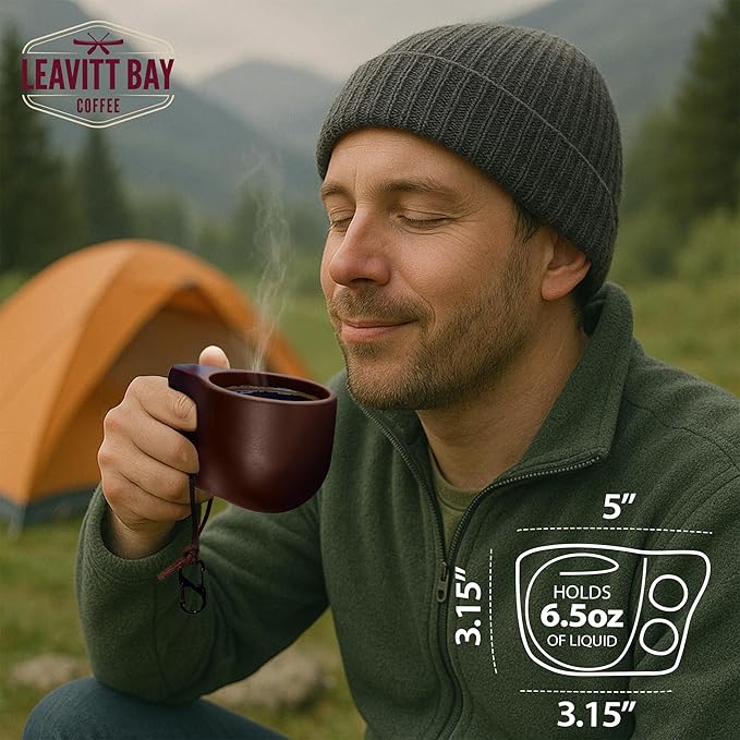 Handcrafted Dark Brown Kuksa Wooden Cup - Sturdy Nordic Mug w/Leather Lanyard, Carabiner for Easy Carry - Light-Weight & Easy Grip Kuksa Wooden Cups for Drinking Coffee, Tea - Unique Coffee Gifts