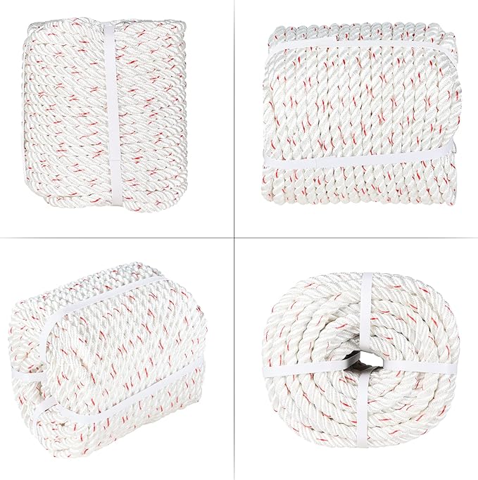 High Strength Braid Rope Pulling Rope Polyester Rope Multipurpose Bull Rigging 3/4 Inch x 100 Feet White Red