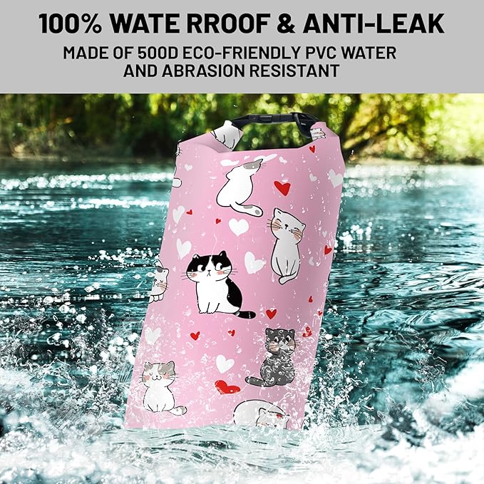 Waterproof Dry Bag,Roll Top Cute Animal Lovely Pet Cat Waterproof Backpack 5L/10L/20L Floating and Lightweight Bags for Kayaking, Boating, Fishing, Swimming and Camping