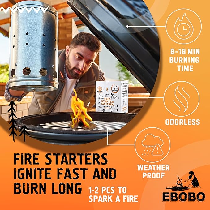 240 pcs Fire Starter Cubes for Fireplace, Wood Stove, Charcoal Grill, BBQ, Fire Pit & Smoker – Wax-Based, Odor-Free, Lights Fast – No Prep, No Mess