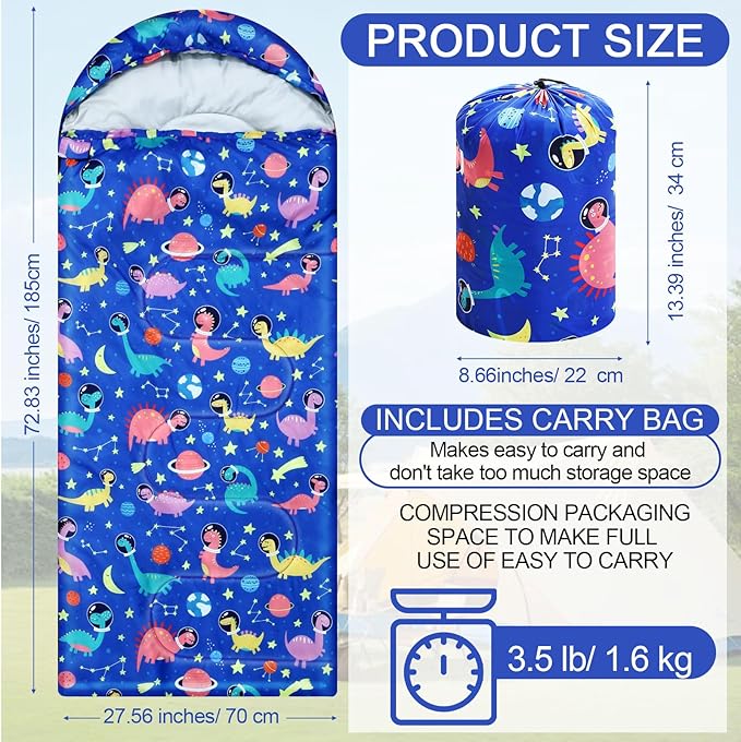 Camping Sleeping Bag for Kids 3 Season Warm Cool Cold Weather Waterproof Sleeping Sack for Boy Girl with Carry Bag Adult Travelling Outdoor Camping Gear Equipment
