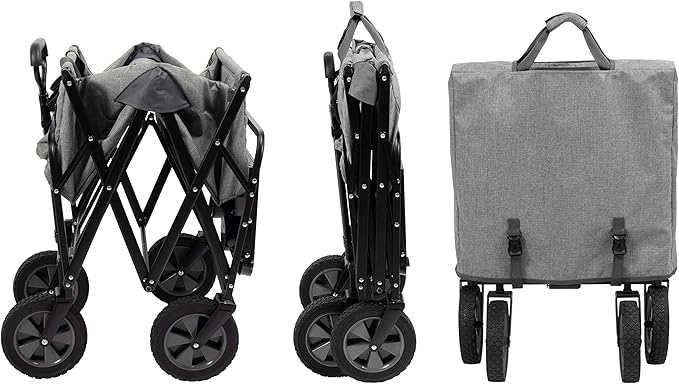 Mac Sports Collapsible Folding Outdoor Utility Wagon (Wagon with Side Table (Utility, Light Grey)