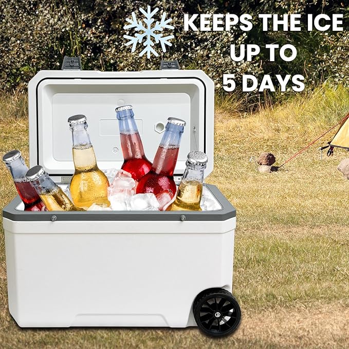 34-127 Quart Insulated Portable Cooler with Heavy Duty Wheels Keeps Ice for up to 5 Days, Great for Drink, Beach, Camping, Tailgating, Sports, & More